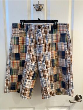 Chor Men's Patchwork Plaid Shorts in Blue, Brown, Green